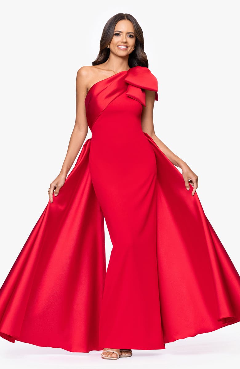 Betsy 
Adam Bow One-Shoulder Mikado Gown, Alternate, color, 