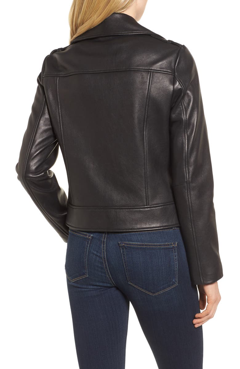 Cole Haan Signature Leather Moto Jacket, Alternate, color, Black