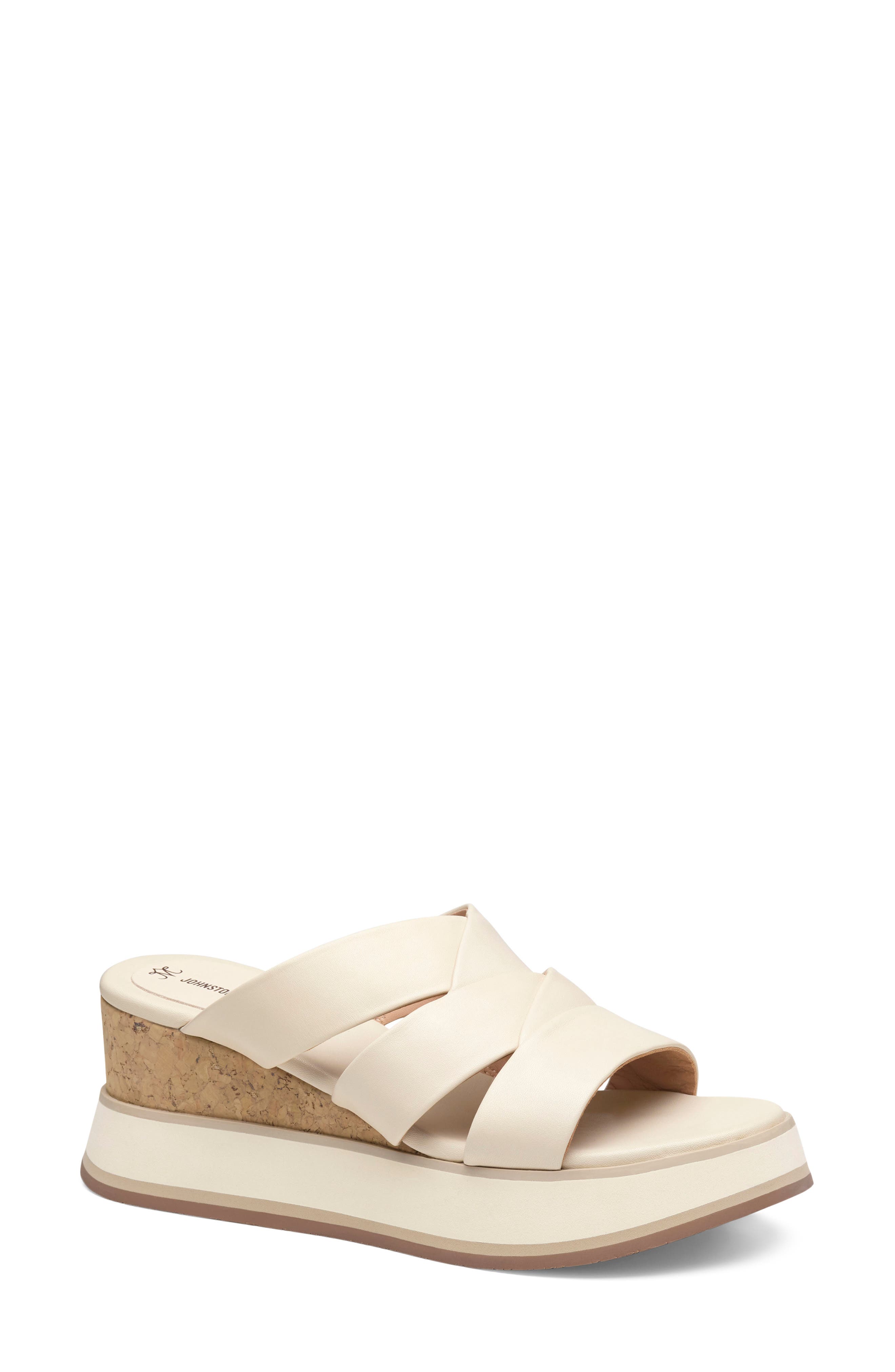 Johnston & Murphy Colleen Platform Wedge Slide Sandal, Main, color, Bone Nappa Leather