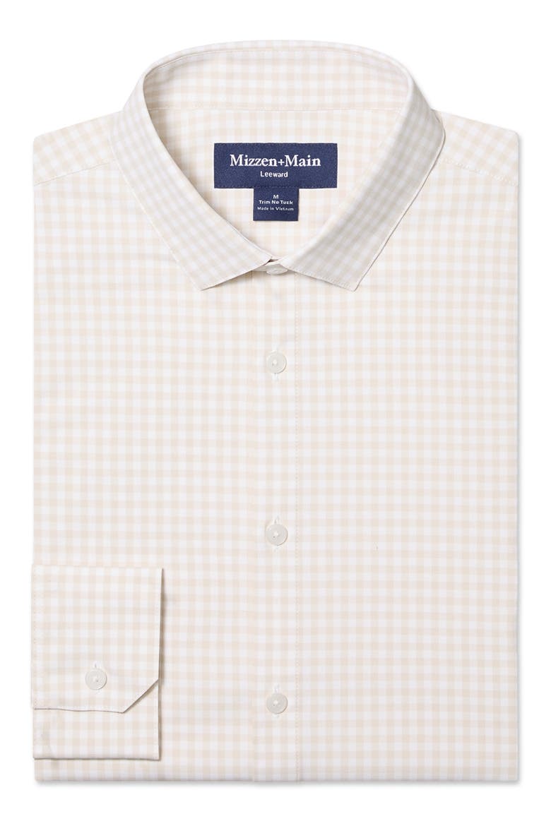 Leeward Trim Fit Sand Crew Gingham No Tuck Button-Up Shirt, Alternate, color, SAND DOLLAR CREW GINGHAM