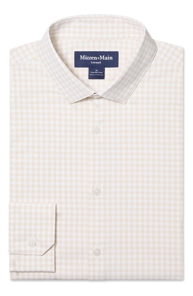 Mizzen+Main Leeward Trim Fit Sand Crew Gingham No Tuck Button-Up Shirt, Alternate, color, Sand Dollar Crew Gingham