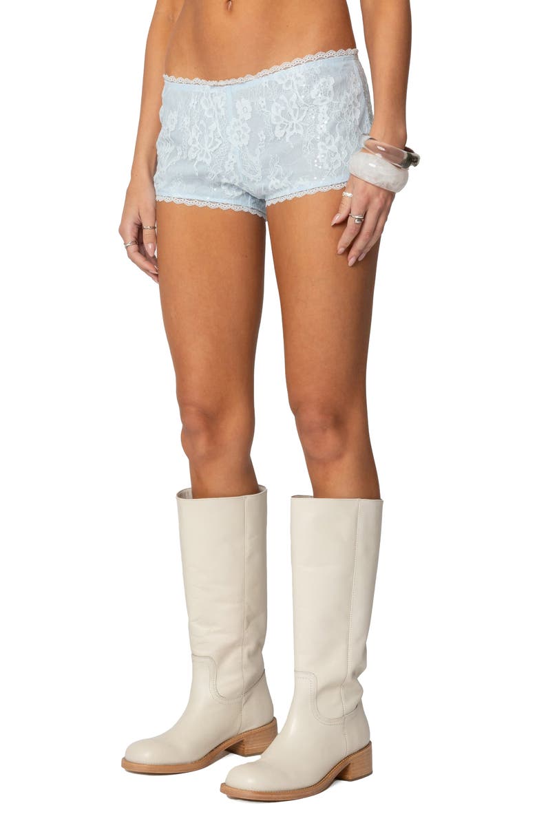 EDIKTED Sloaney Lace Micro Shorts, Alternate, color, Light-Blue