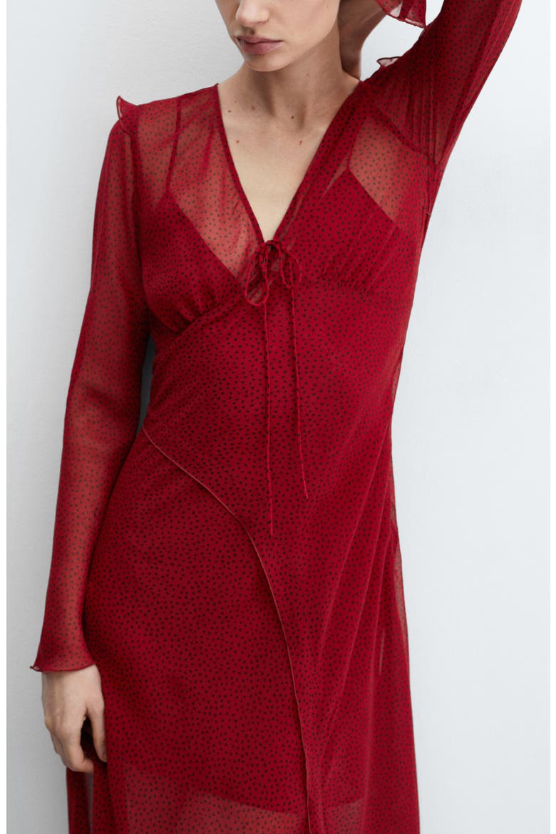 Print Semisheer Long Sleeve Maxi Dress, Alternate, color, RED