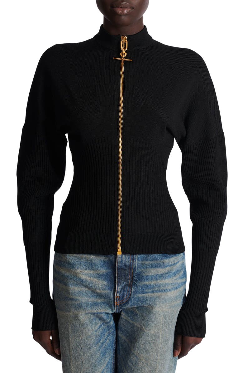 Balmain Zipped knit cardigan, Alternate, color, Black