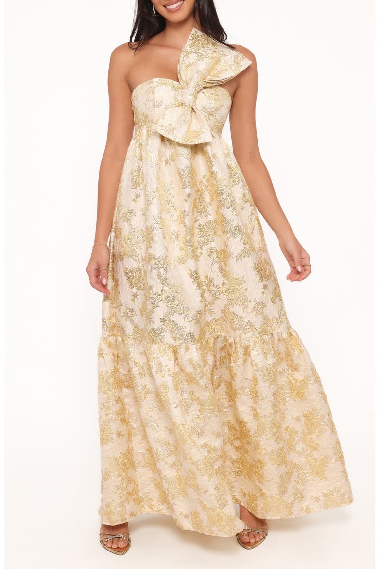 Betina Bow Front Maxi Dress, Main, color, YELLOW BROCADE