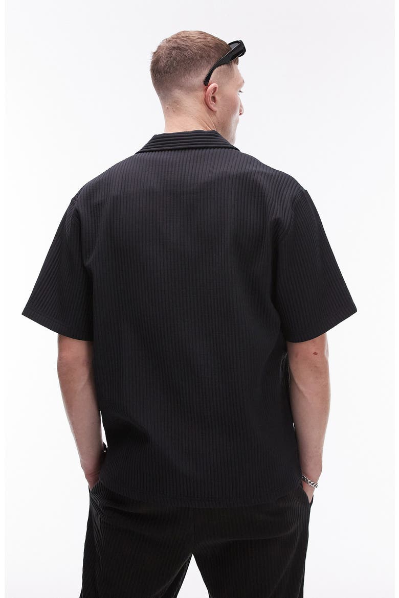 Plissé Short Sleeve Polo Shirt, Alternate, color, BLACK
