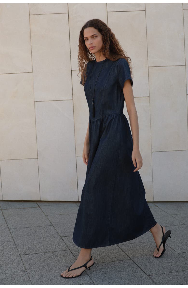 H&M Denim maxi dress, Alternate, color, Dark Denim Blue
