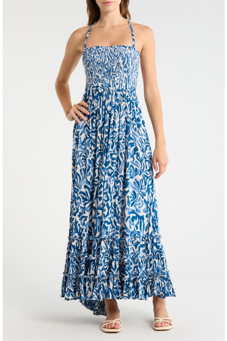 Strappy Smocked Maxi Dress, Main, color, BLUE CORALINA