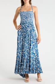 Elan Strappy Smocked Maxi Dress