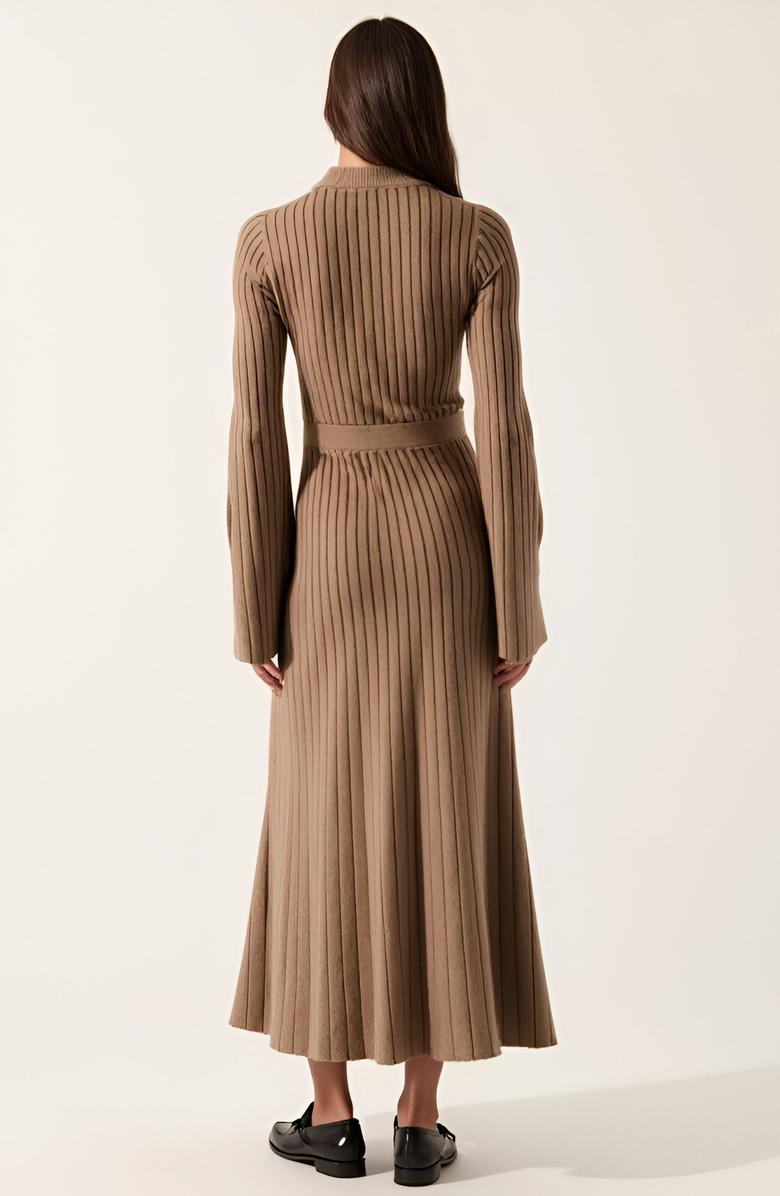Modenaire Ribbed Knit Long Sleeve Maxi Dress with Flared Cuffs and Fit-and-Flare, Alternate, color, 