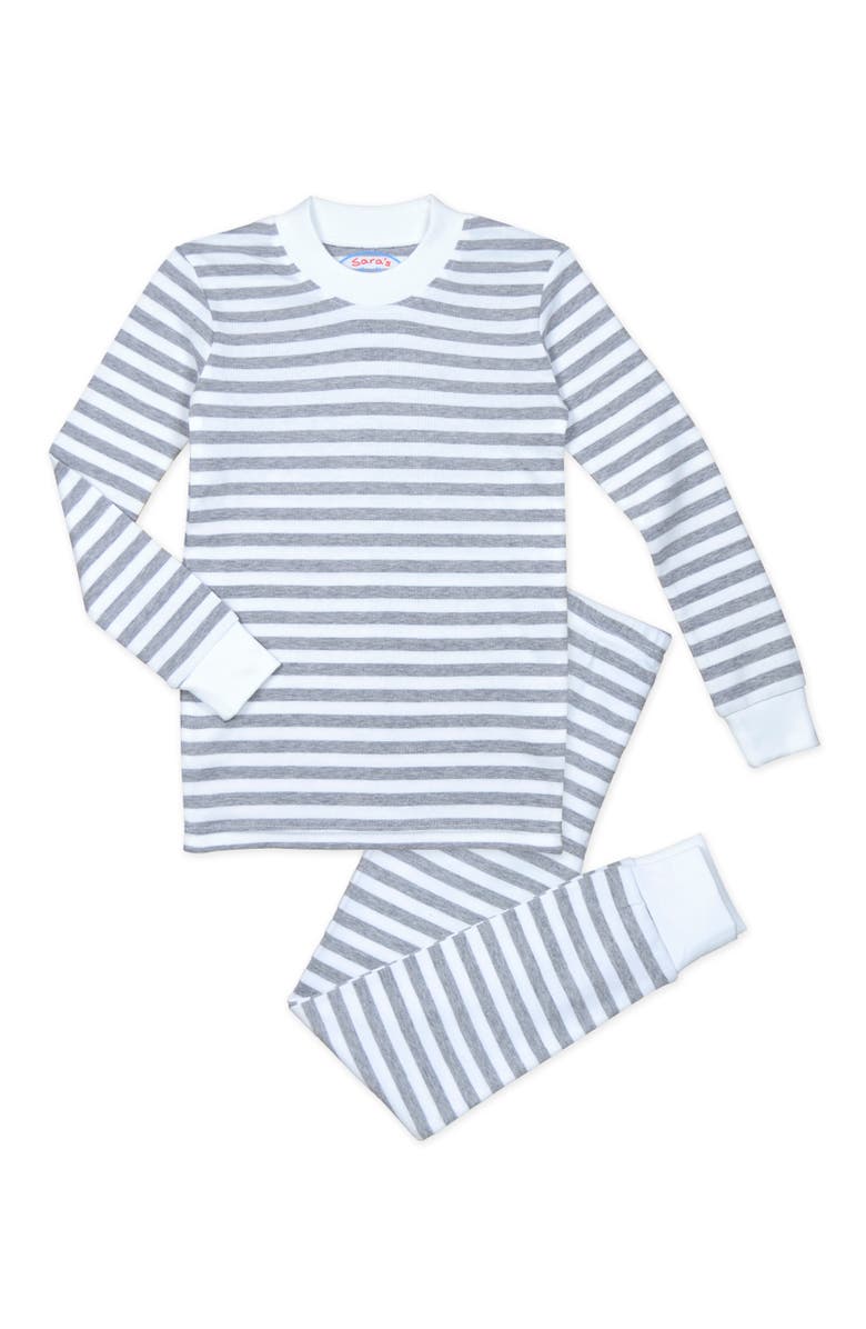 Sara’s Prints Cotton Blend Long John PJ 2-Piece Set, Main, color, Heather Grey Stripe