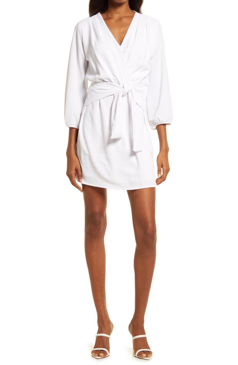 Fraiche by J Long Sleeve Tie Front Dress, Main, color, White