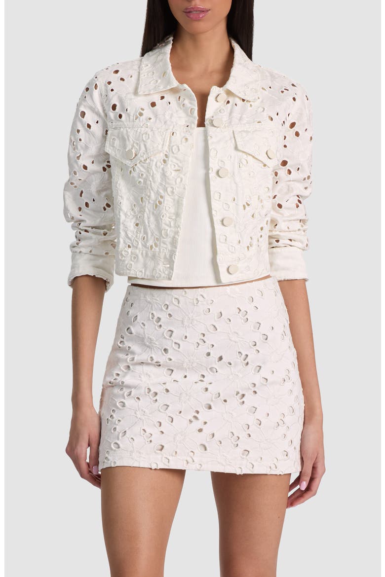 Chloe Eyelet Embroidered Denim Jacket, Main, color, OFF WHITE