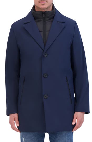 Kenneth Cole New York Water Resistant Jacket With Quilted Bib In Blue