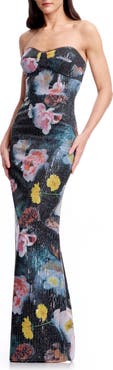 Dress the Population Vada Floral Sequin Strapless Gown