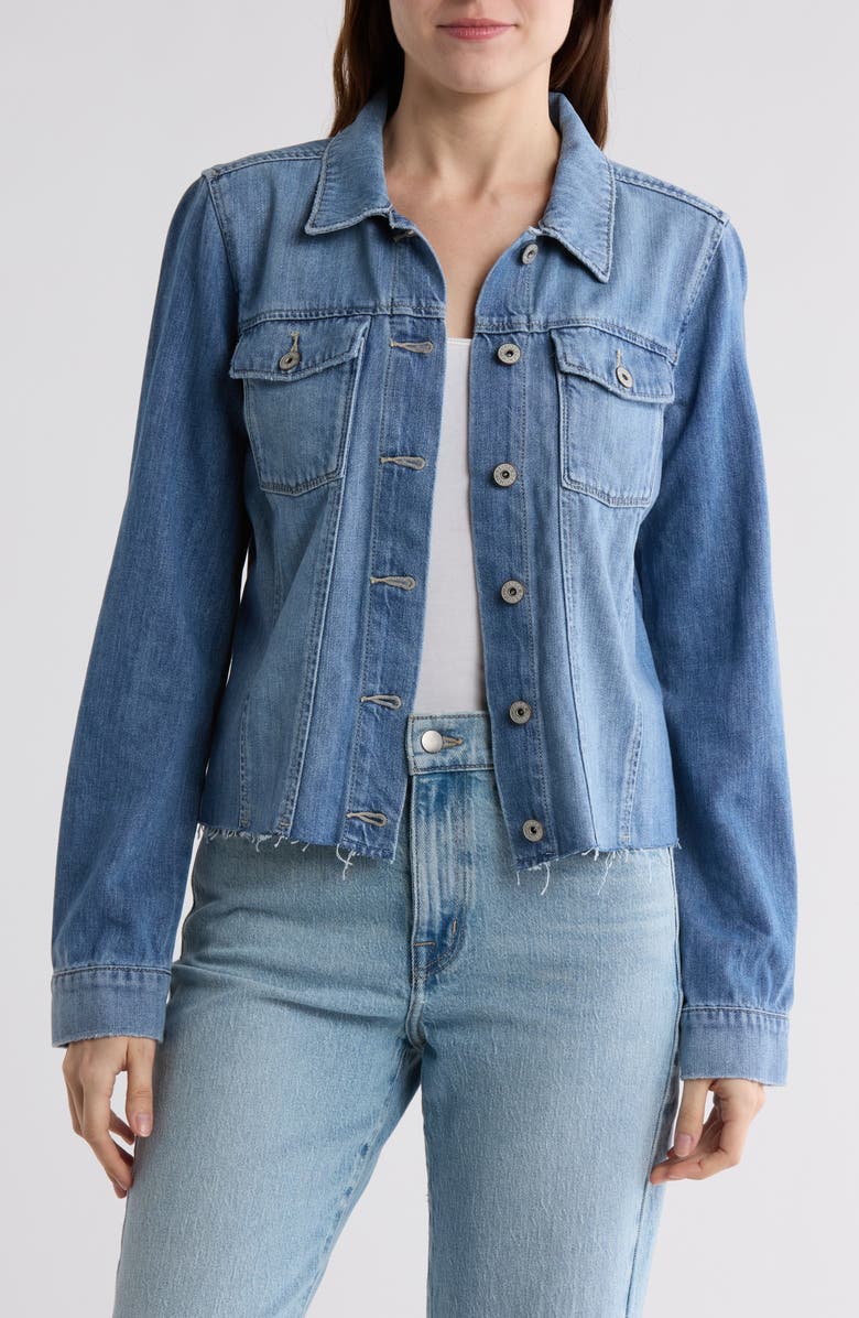 PAIGE Aveline Raw Hem Denim Jacket, Main, color, Leanna