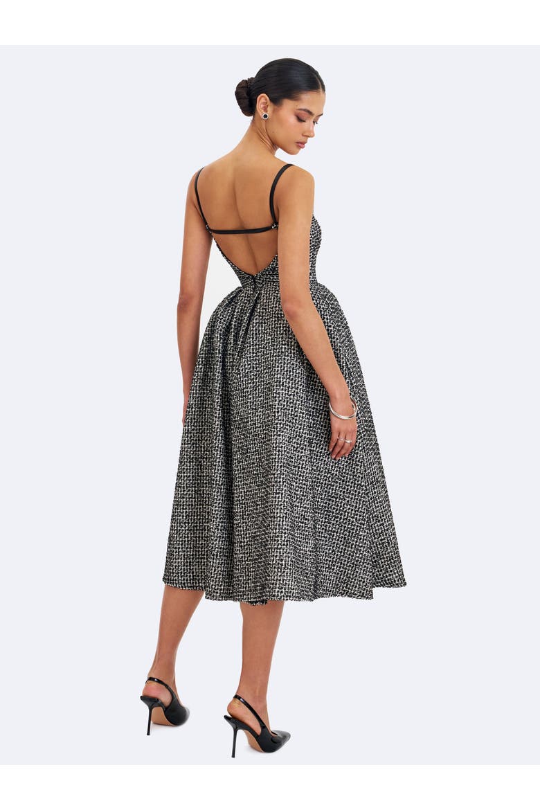 Katalina Tweed Backless Midi Dress, Alternate, color, Black and white
