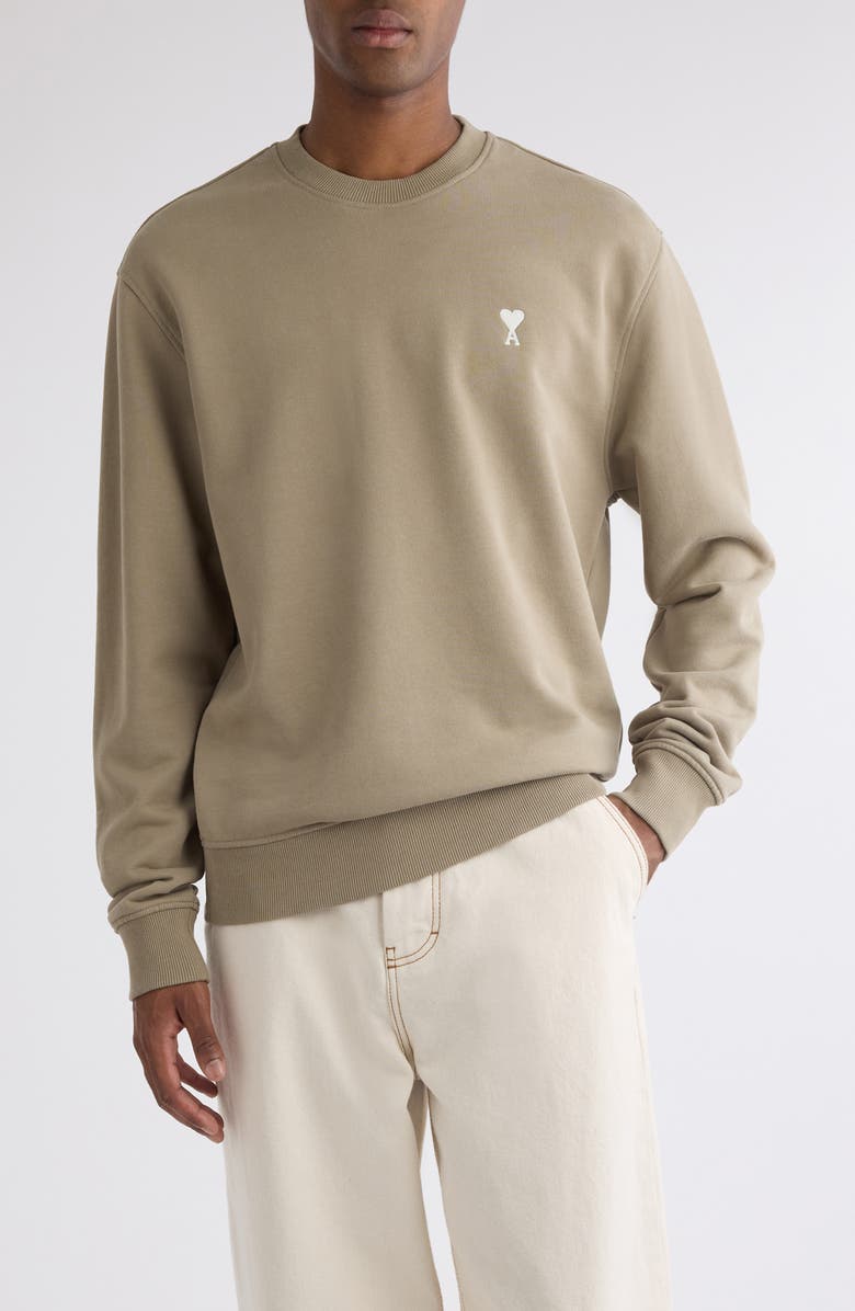AMI PARIS Ami de Coeur Organic Cotton Fleece Crewneck Sweater, Main, color, 