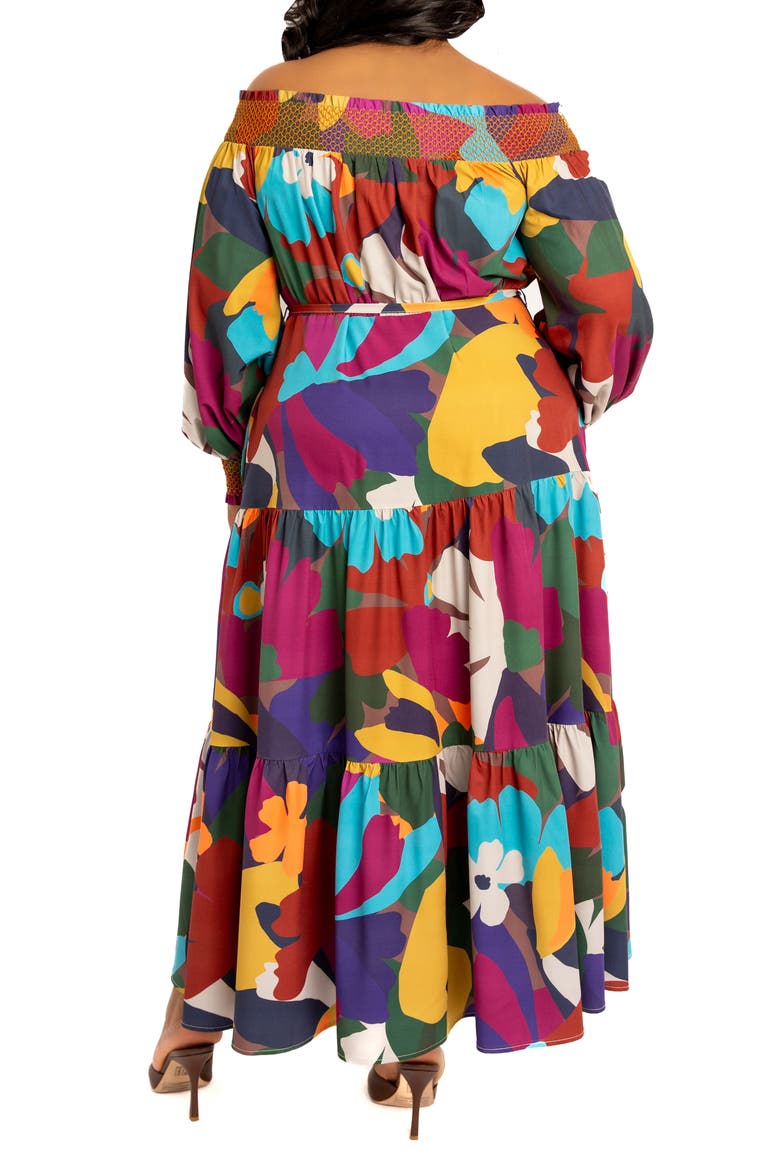 Floral Off the Shoulder Long Sleeve Maxi Dress, Alternate, color, BROWN MULTI