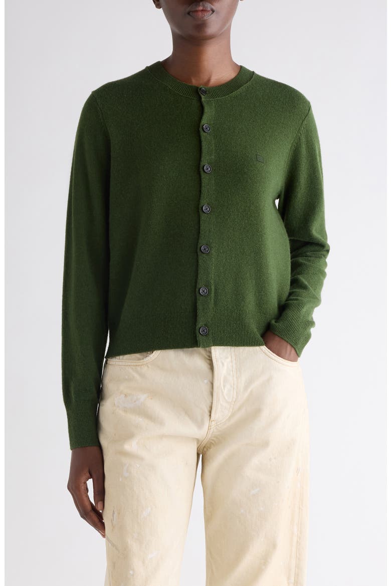 Face Patch Wool & Yak Hair Cardigan, Main, color, BOTTLE GREEN