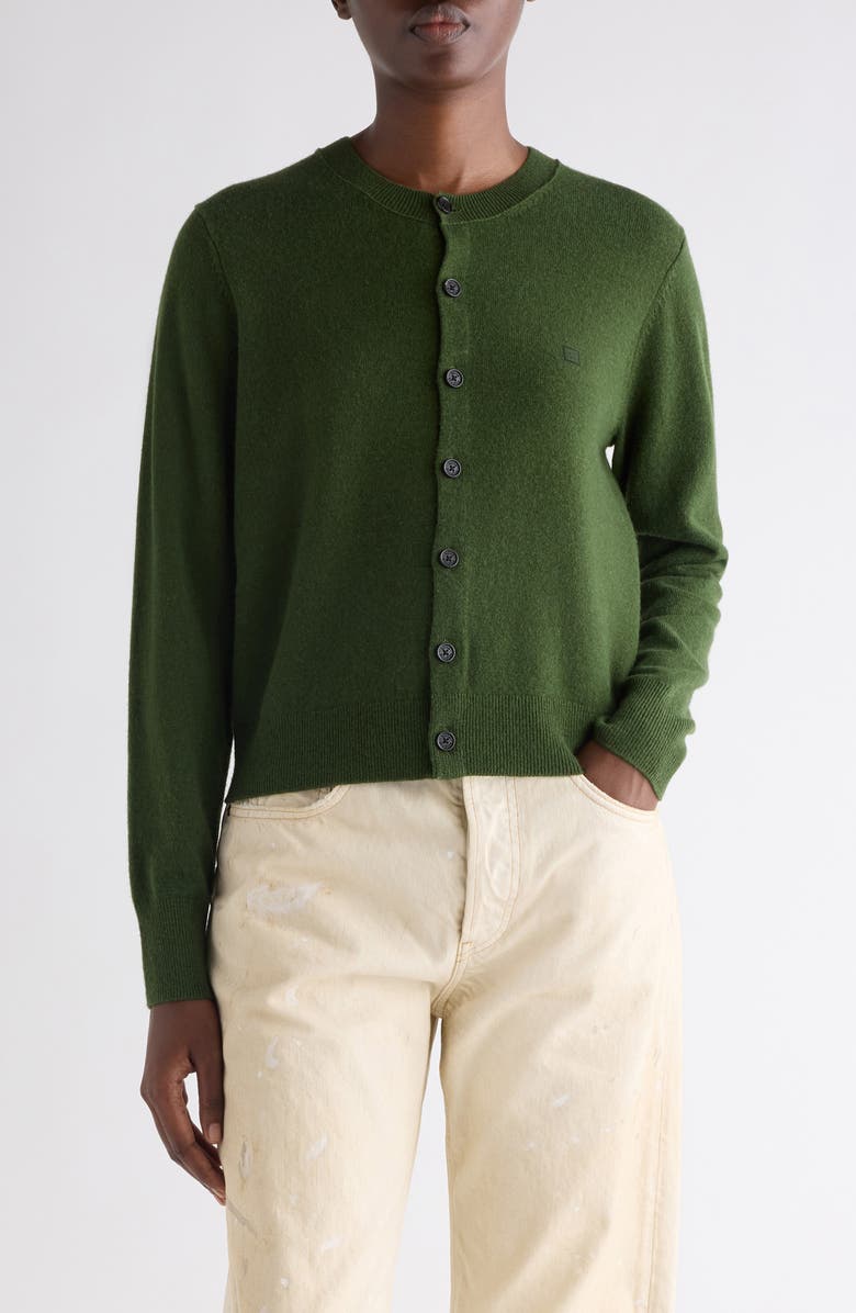 Acne Studios Face Patch Wool 
Yak Hair Cardigan, Main, color, Bottle Green