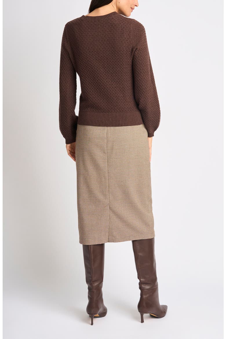 Honeycomb Stitch Puff Sleeve Sweater, Alternate, color, CHARCOAL BROWN