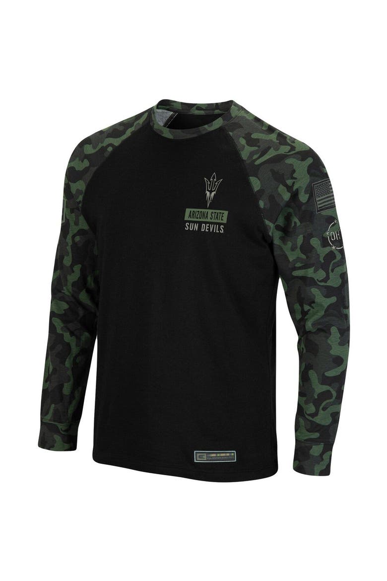 Men's Colosseum Black Arizona State Sun Devils OHT Military Appreciation Camo Raglan Long Sleeve T-Shirt, Alternate, color, Black