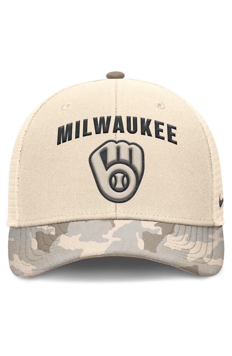 Nike Men's Nike Natural Milwaukee Brewers Camo Natural Pack Rise Adjustable Trucker Hat, Alternate, color,