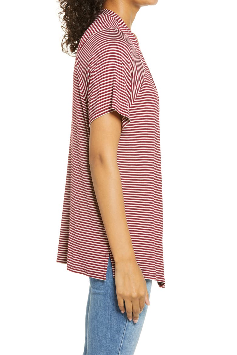 Stripe Open Front Cardigan, Alternate, color, BURGUNDY/ OATMEAL