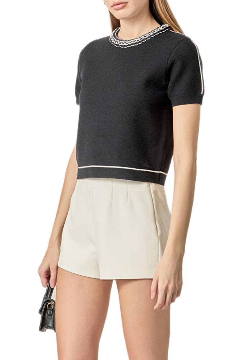 Braided Neckline Knit Top, Alternate, color, BLACK