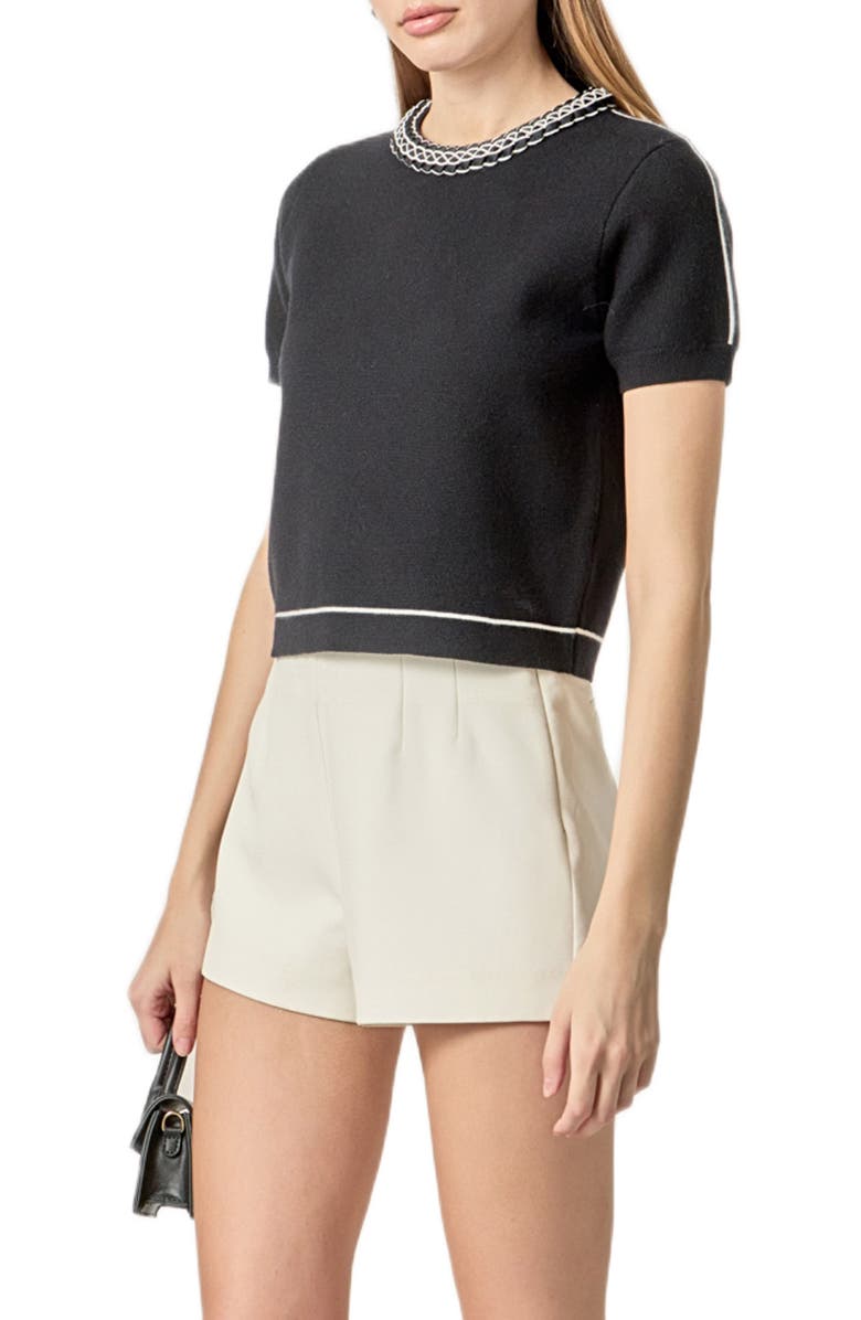 English Factory Braided Neckline Knit Top, Alternate, color, Black