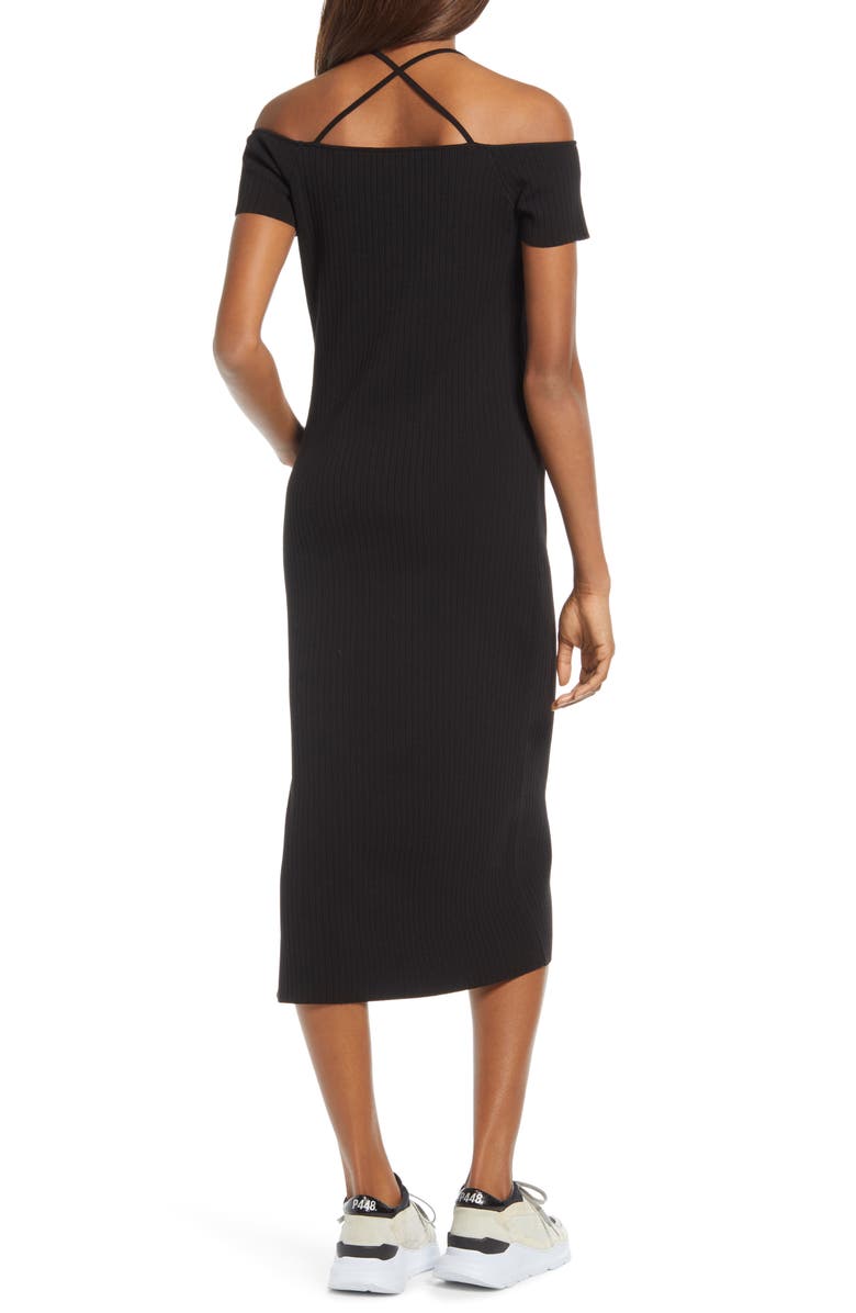 WAYF Deena Off the Shoulder Rib Knit Midi Dress, Alternate, color, 