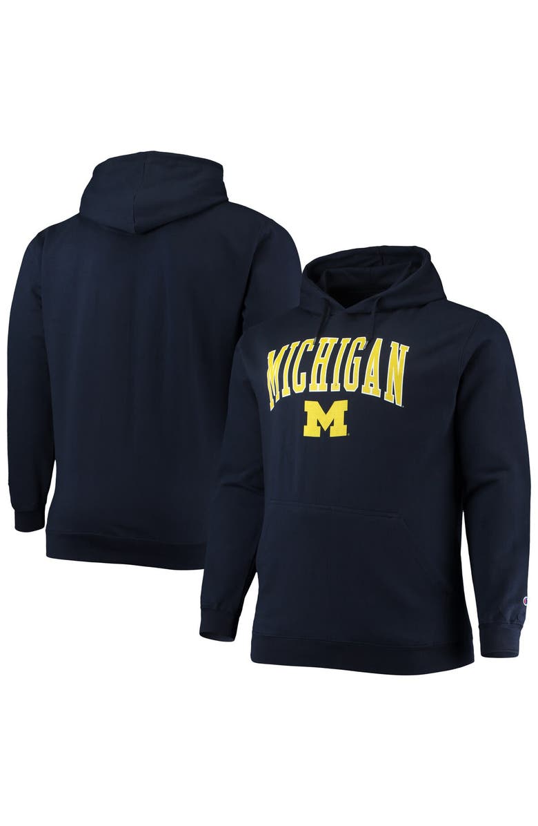 Champion Men's Champion Navy Michigan Wolverines Big & Tall Arch Over Logo Powerblend Pullover Hoodie, Main, color, 