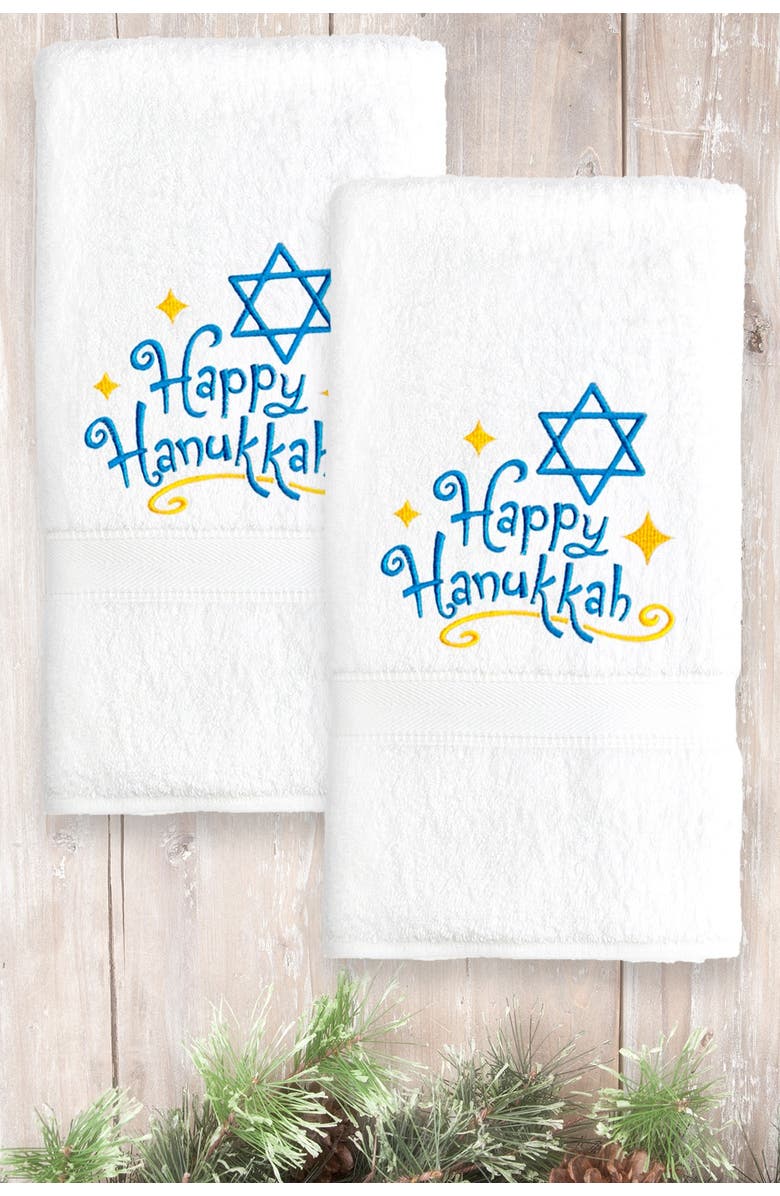 Linum Home Textiles Happy Hanukkah Embroidered Hand Towels - Set of 2, Alternate, color, 