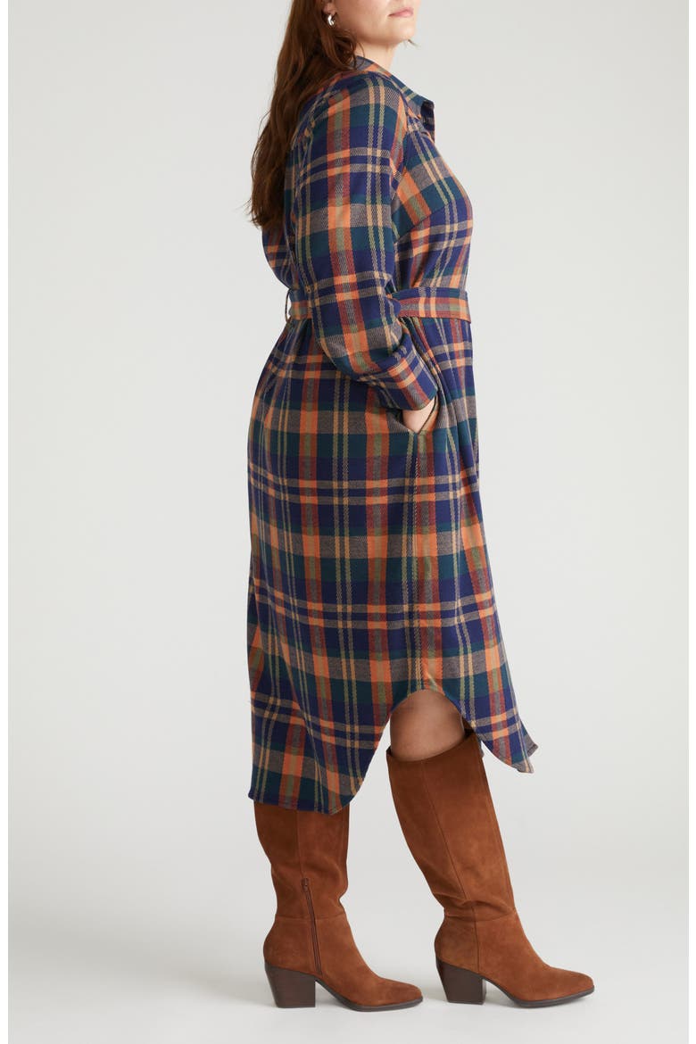 Morgan Long Sleeve Stretch Flannel Midi Shirtdress, Alternate, color, AUTUMN APPLE BLUE PLAID