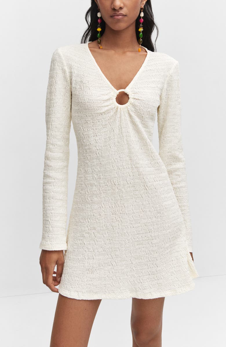MANGO Textured O-Ring Long Sleeve Minidress, Alternate, color, 