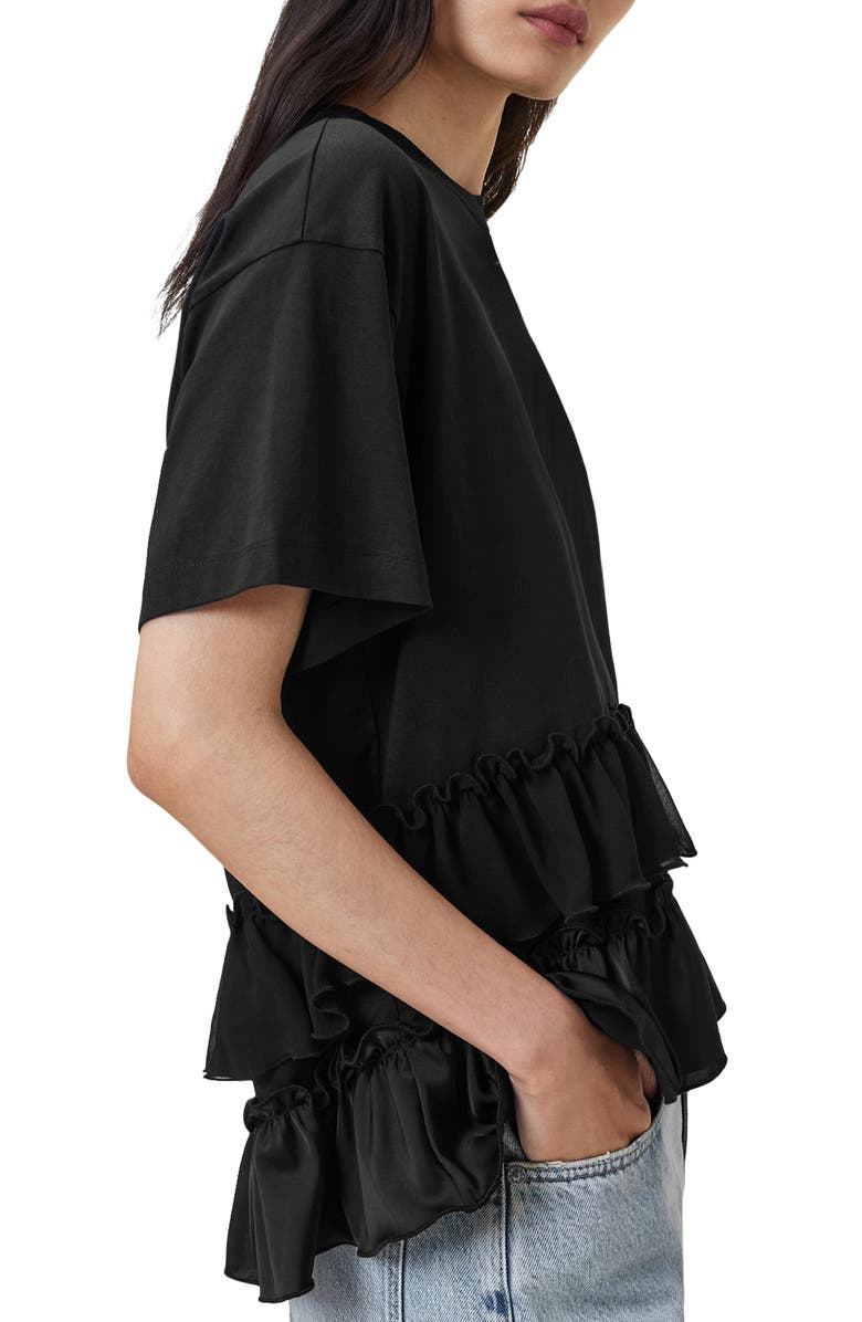 AllSaints Feyre Ruffle Tiered Cotton T-Shirt, Alternate, color, Black