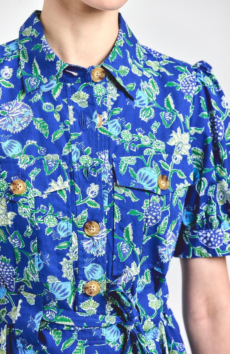 Derek Lam 10 Crosby Buffy Floral Print Tie Waist Tiered Midi Dress, Alternate, color, Blue Vines