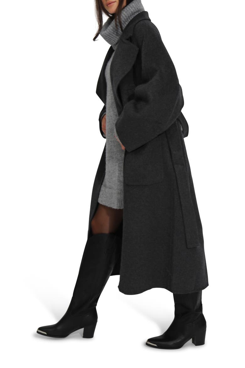 Belted Wool Blend Coat, Alternate, color, BLACK