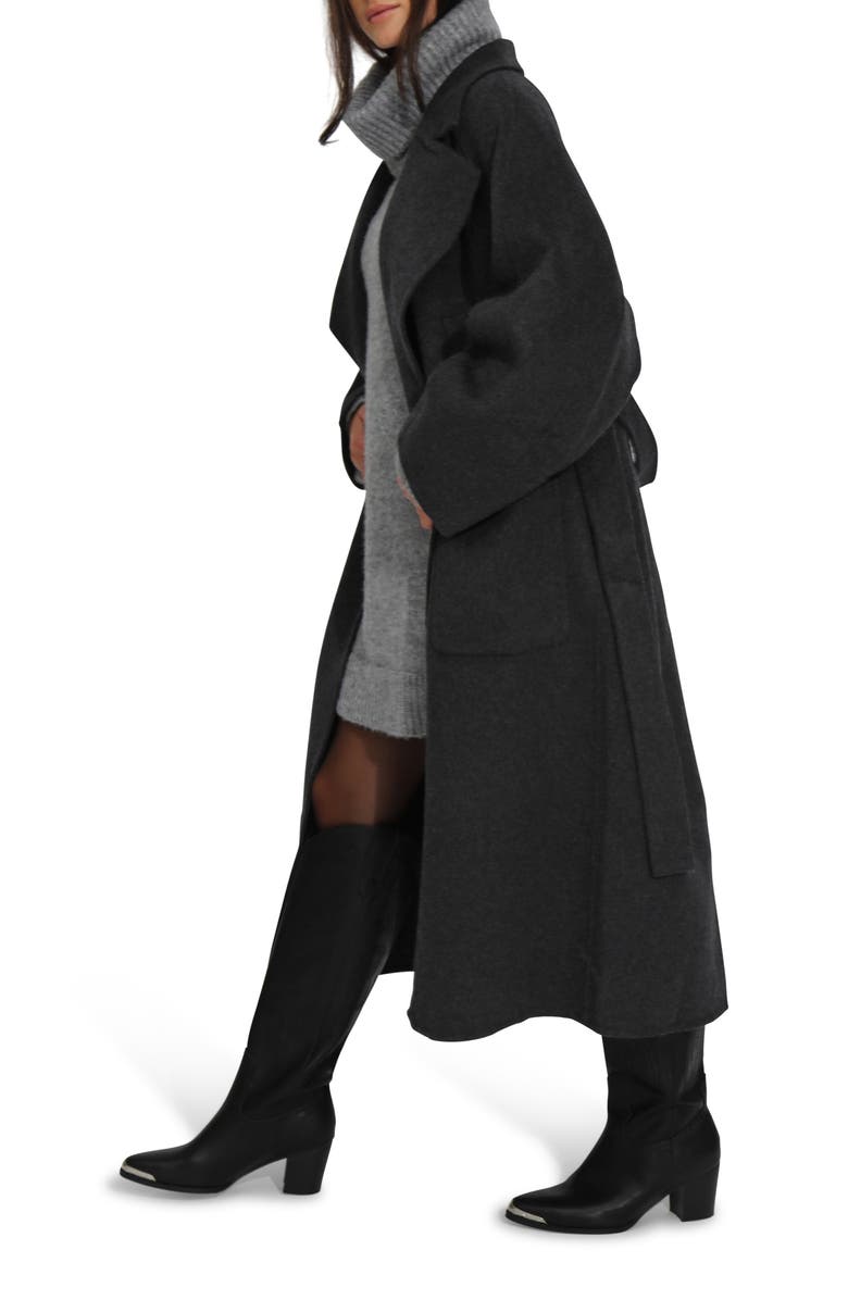 Belle & Bloom Belted Wool Blend Coat, Alternate, color, Black