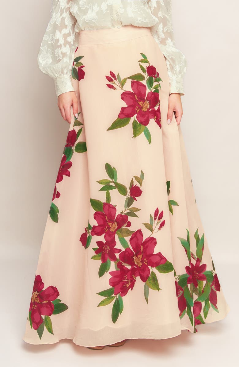 FLYING TOMATO Floral A-Line Maxi Skirt, Alternate, color, Blush
