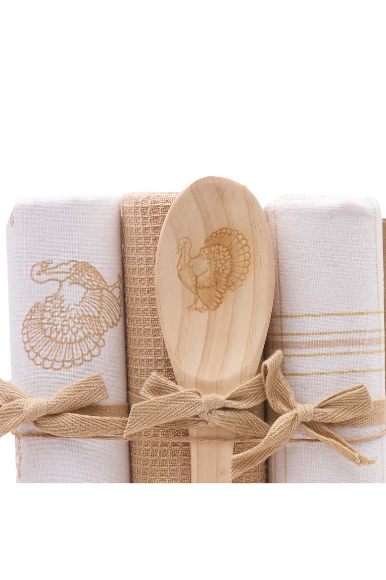 Turkey Time & Plaid Dishtowel & Spoon Gift Bundle Set of 4, Alternate, color, Beige