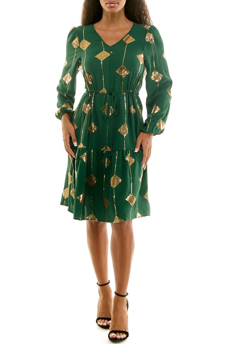 Balloon Sleeve Drawstring Dress, Main, color, JEWEL GREEN