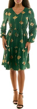 Nina Leonard Balloon Sleeve Drawstring Dress