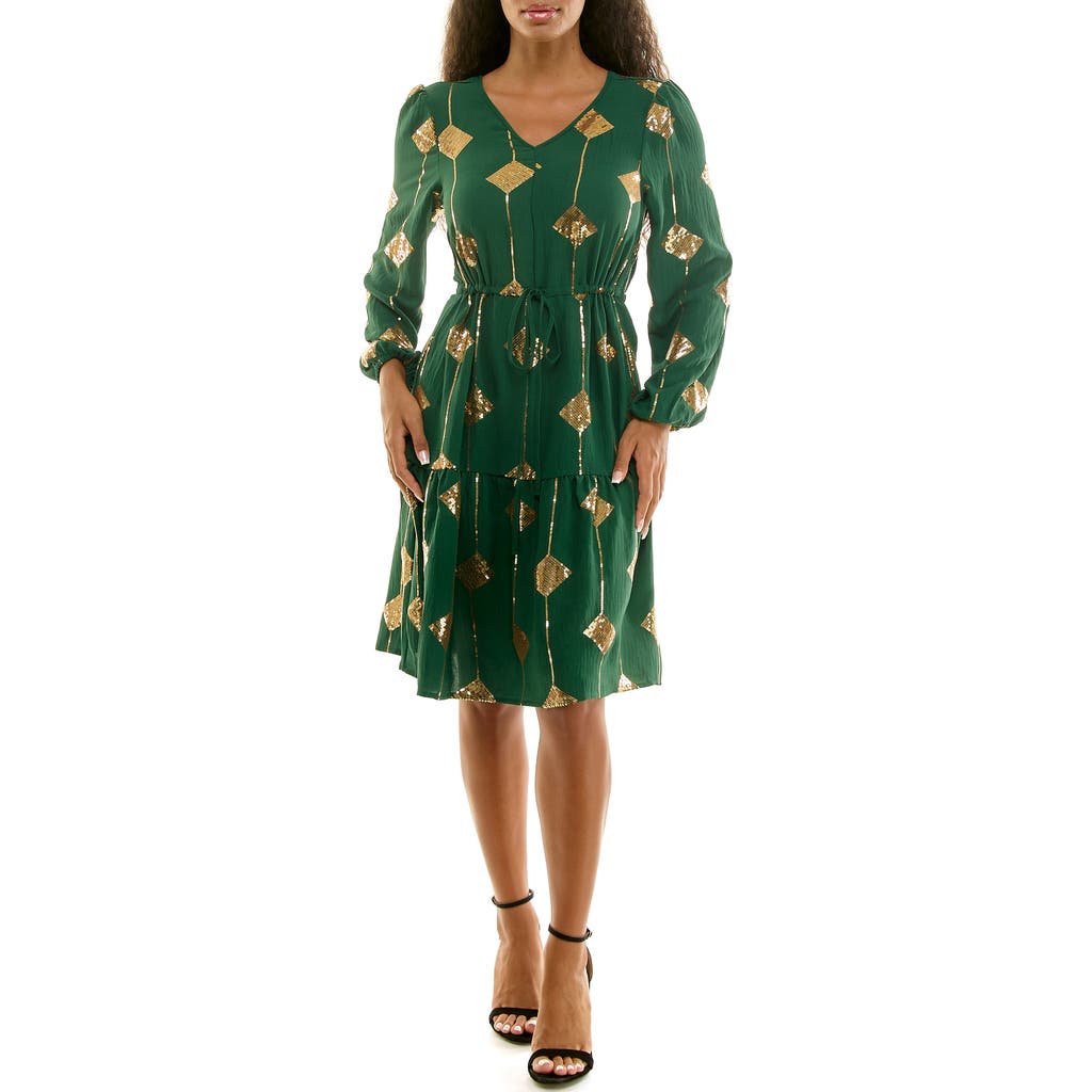Nina Leonard Balloon Sleeve Drawstring Minidress In Green