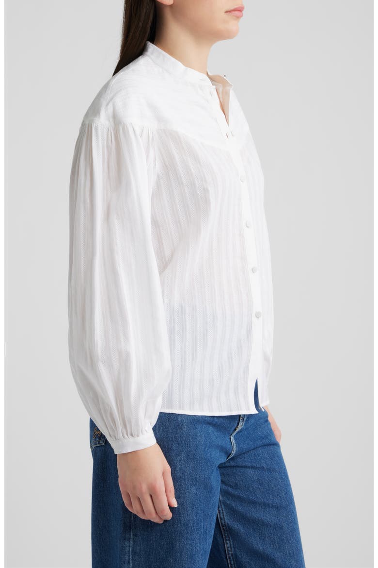 Bilmant Embroidered Stripe Cotton Muslin Button-Up Shirt, Alternate, color, WHT