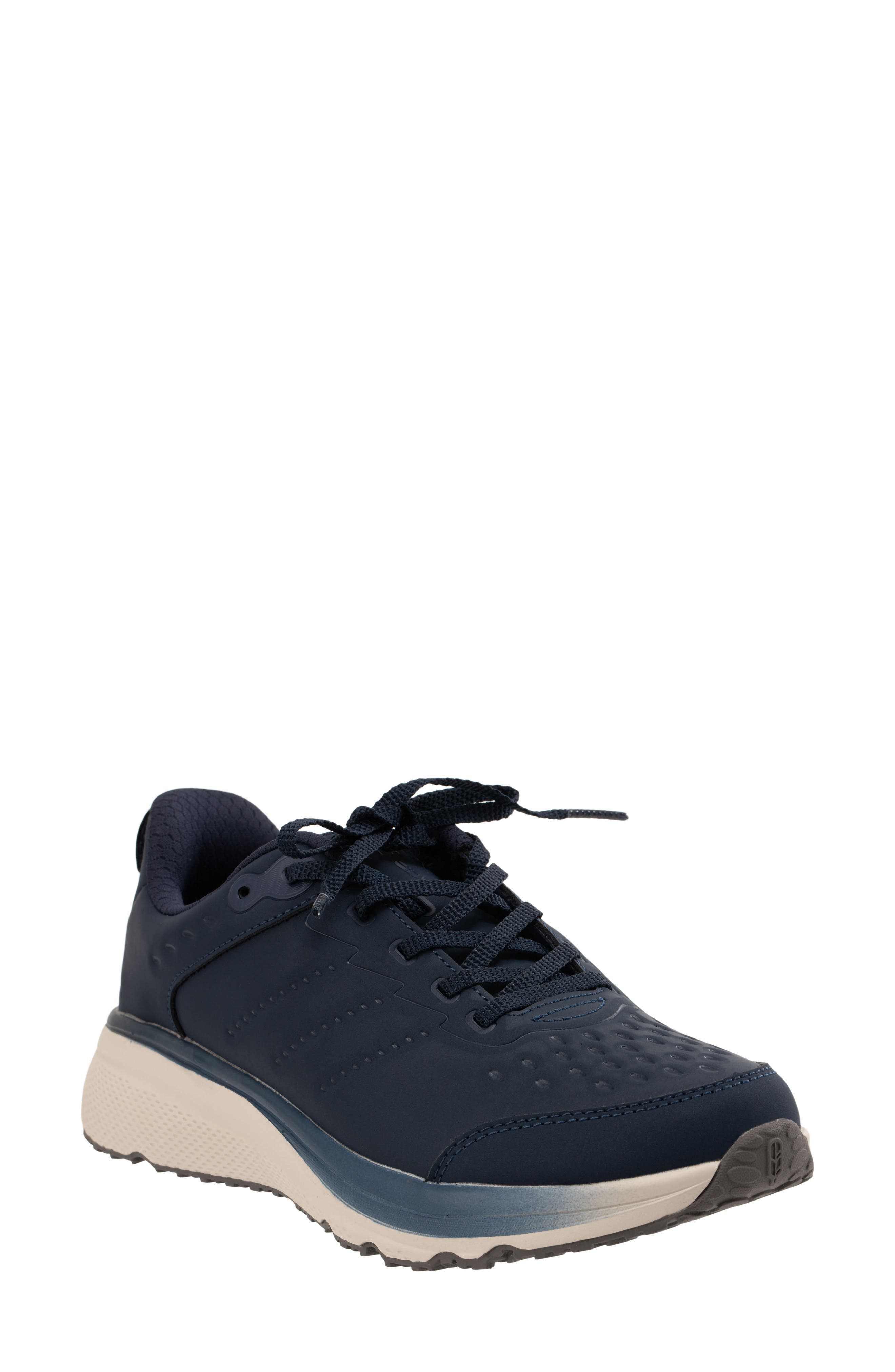 Phoebe Faux Leather Sneaker, Main, color, NAVY