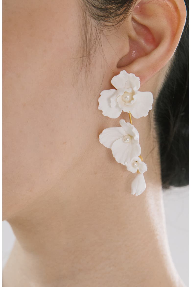 Mariam Floral & Faux Pearl Drop Earrings, Alternate, color, CREAM