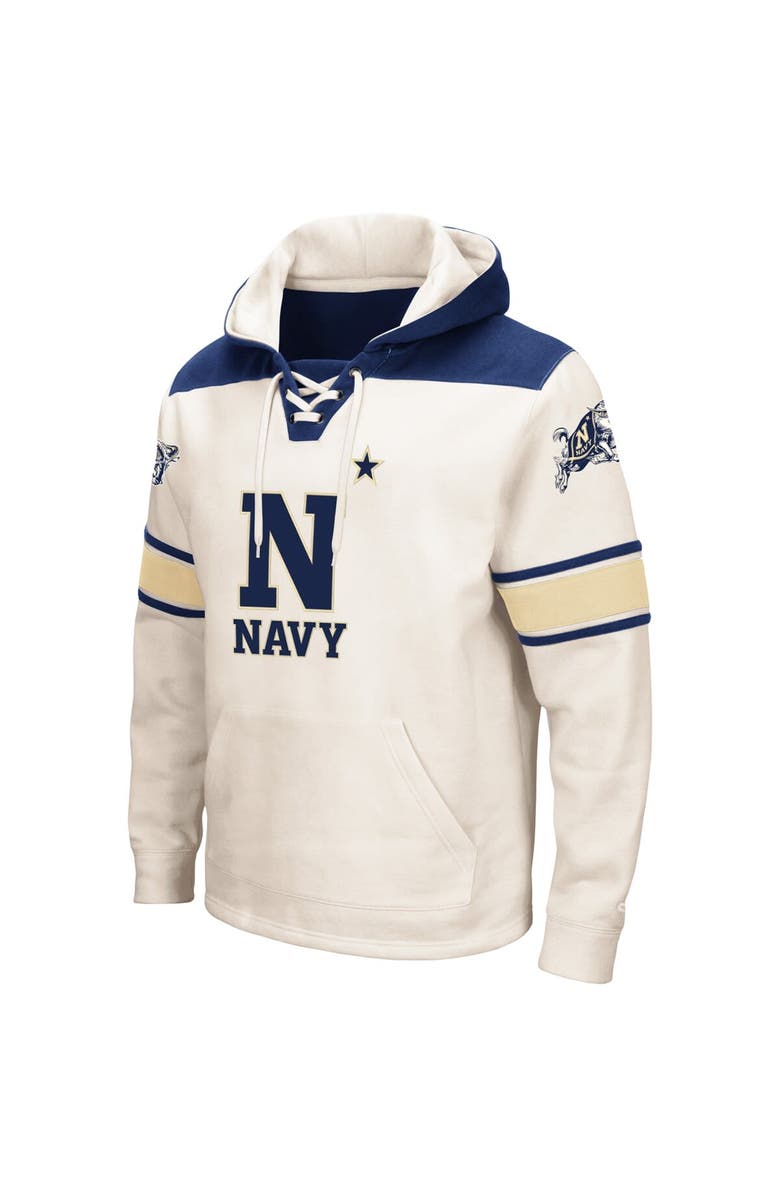 COLOSSEUM Men's Colosseum Cream Navy Midshipmen 2.0 Lace-Up Pullover Hoodie, Alternate, color, Cream