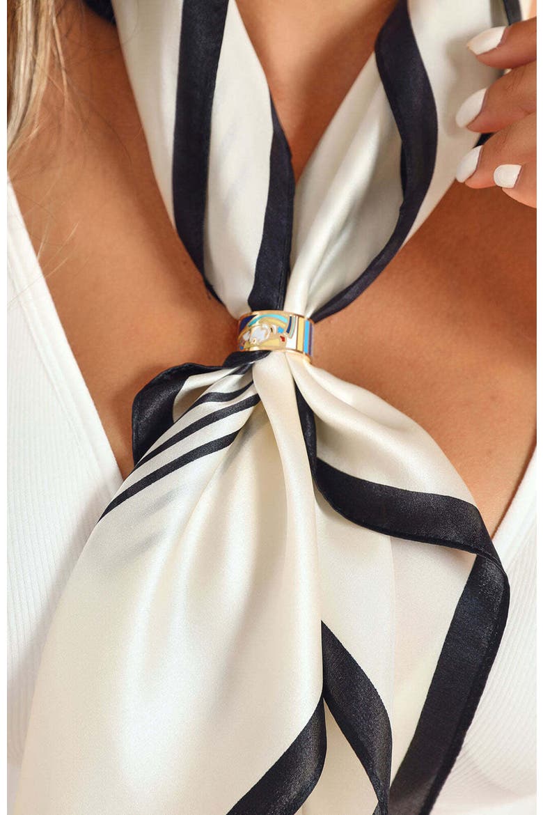 Elegantly Designed Silk Printed Square Scarf, Alternate, color, Black